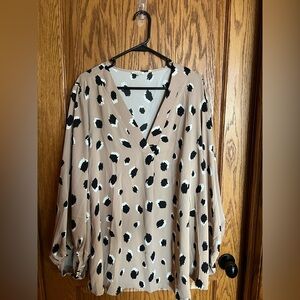 JODIFL Tan and Black Polka Dot Plus Size Blouse